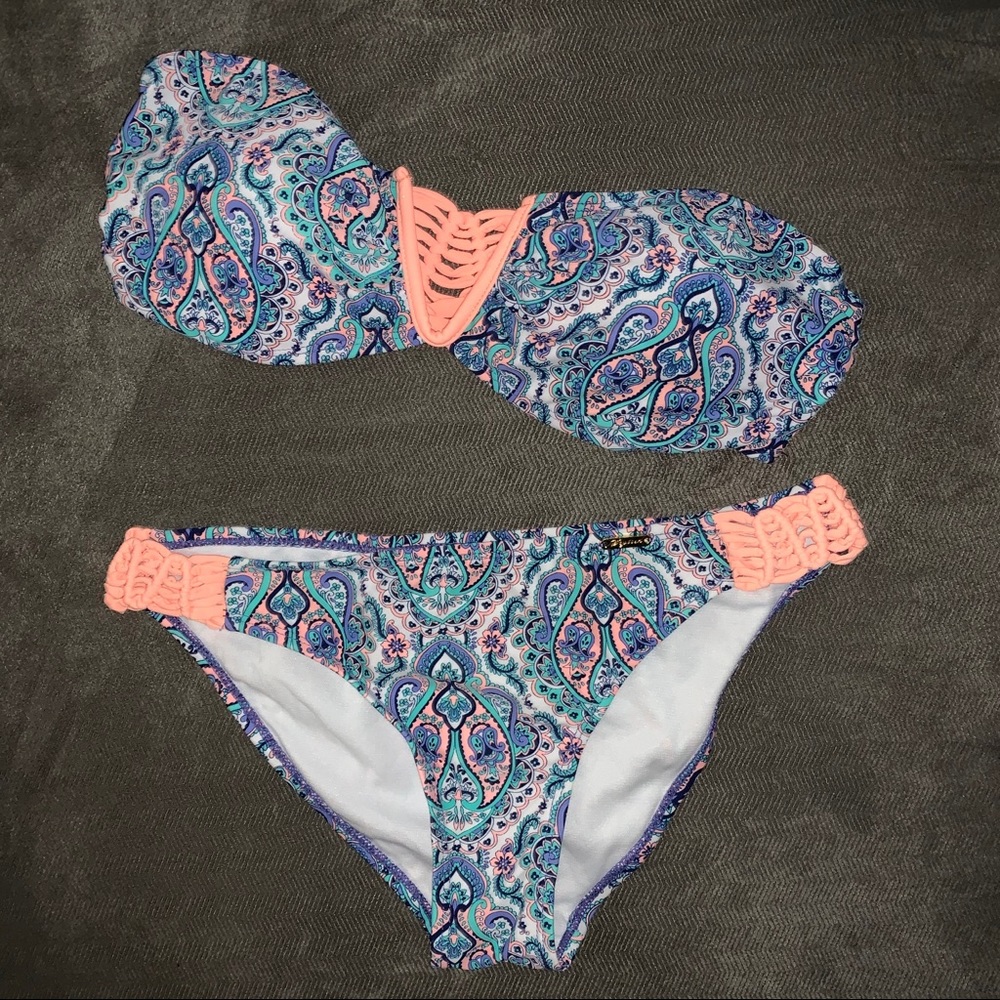Boutique Neon Paisley Bandeau Bikini